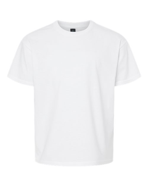 Back view of white youth bulk t-shirt