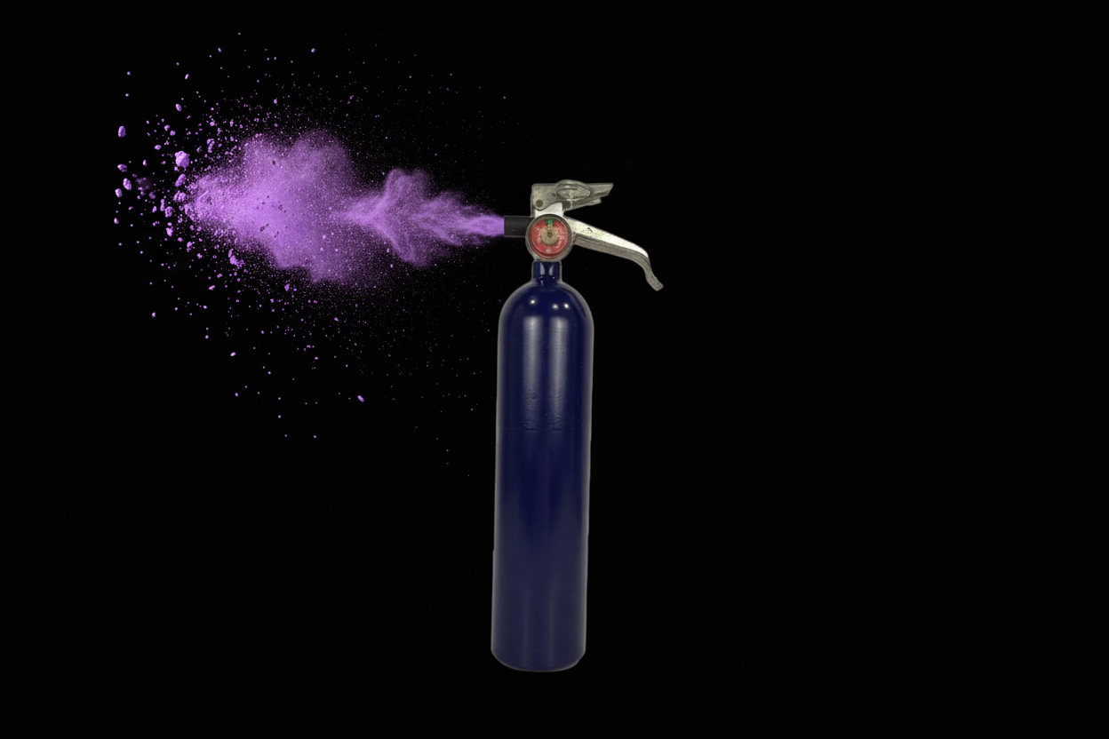 Extinguisher filled with color powder for a color run kick-off