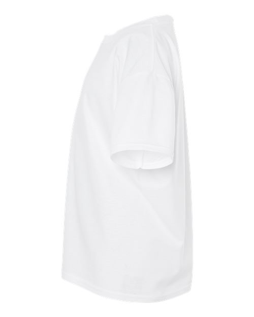 Side view of white youth bulk t-shirt