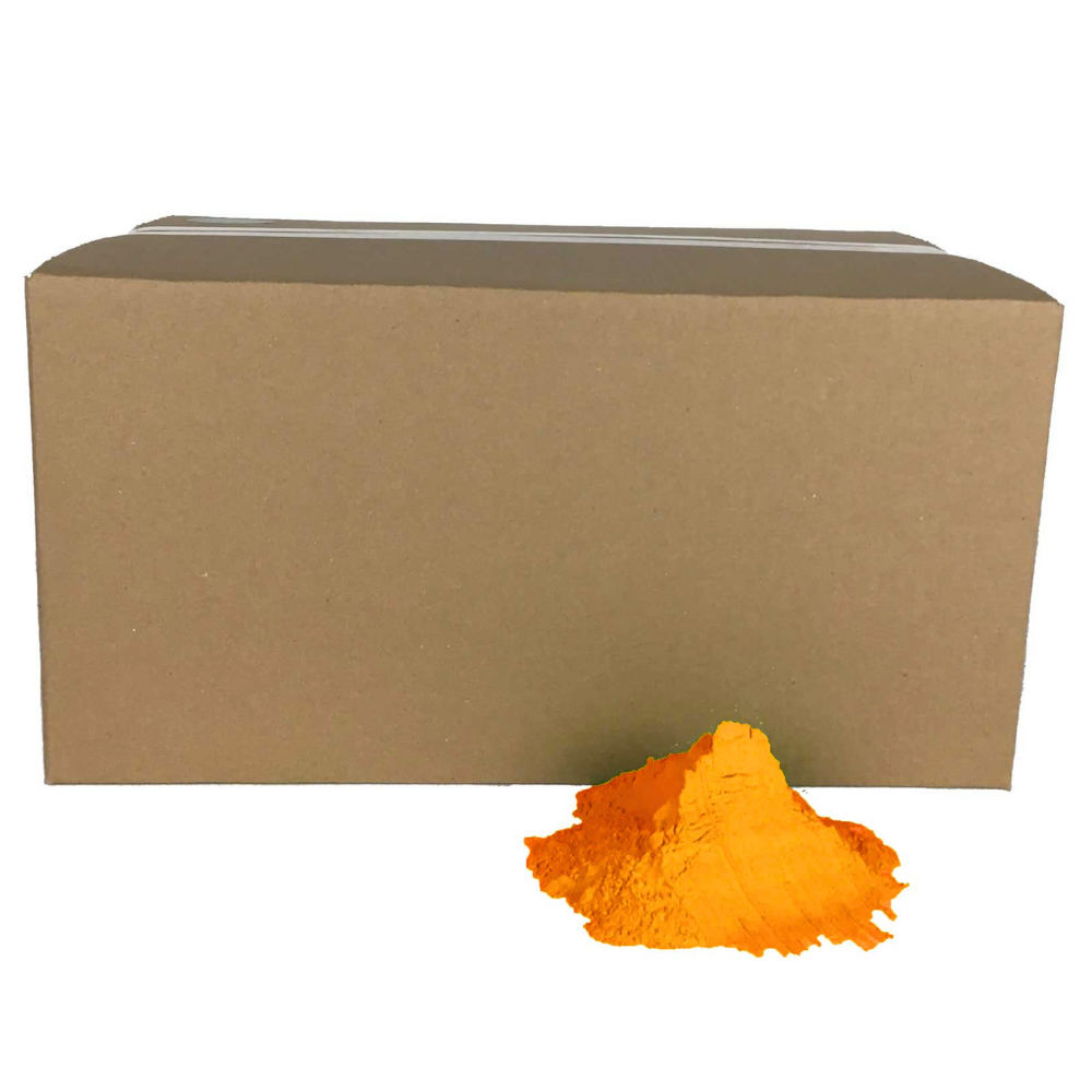 Box of 25lbs of orange bulk colour powder